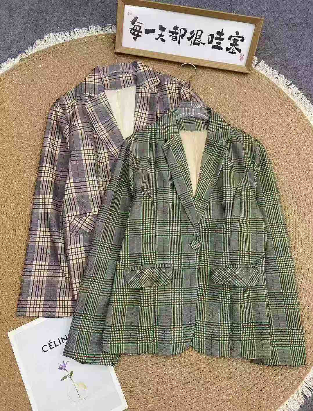 Women's vintage checkered suit jacket