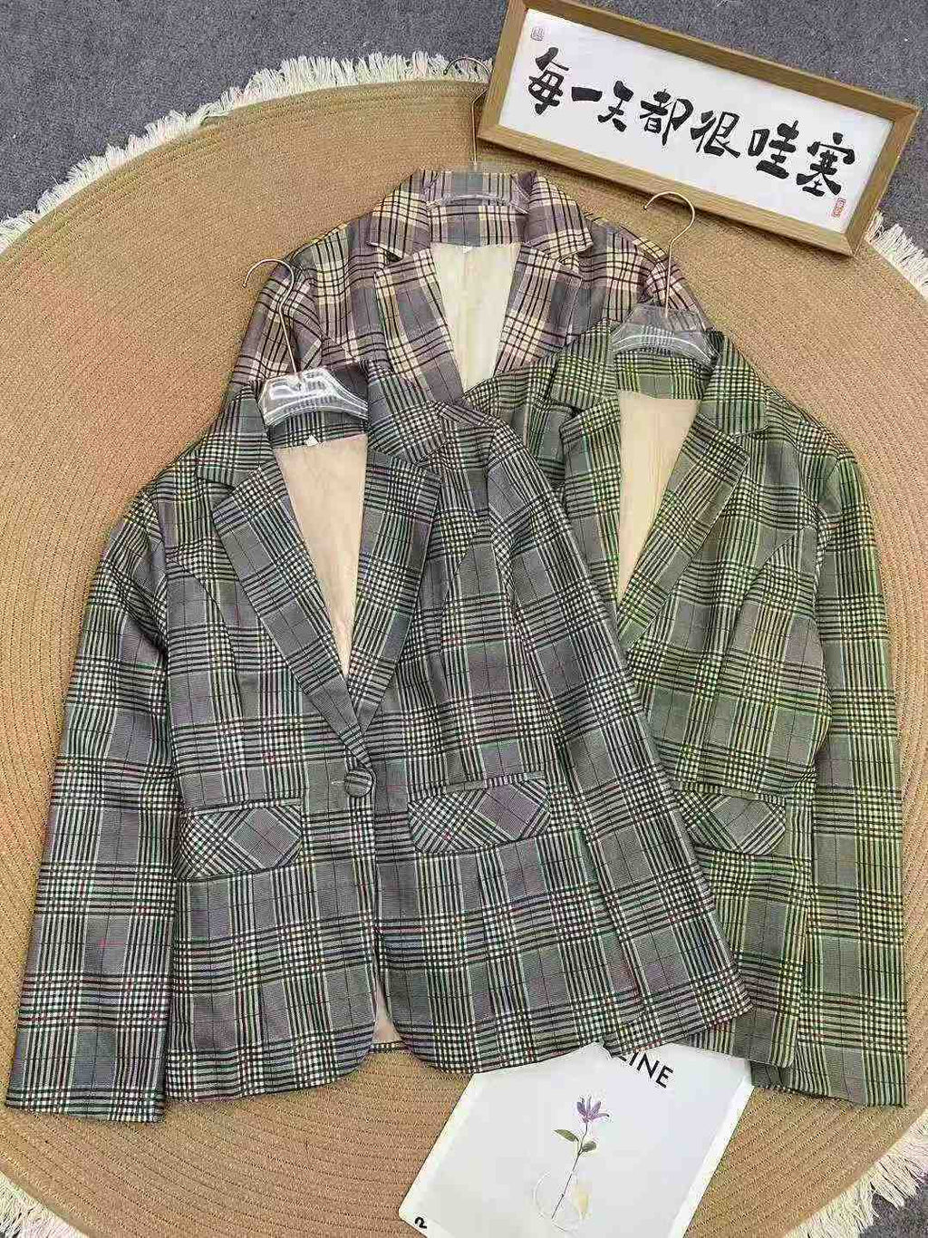 Women's vintage checkered suit jacket