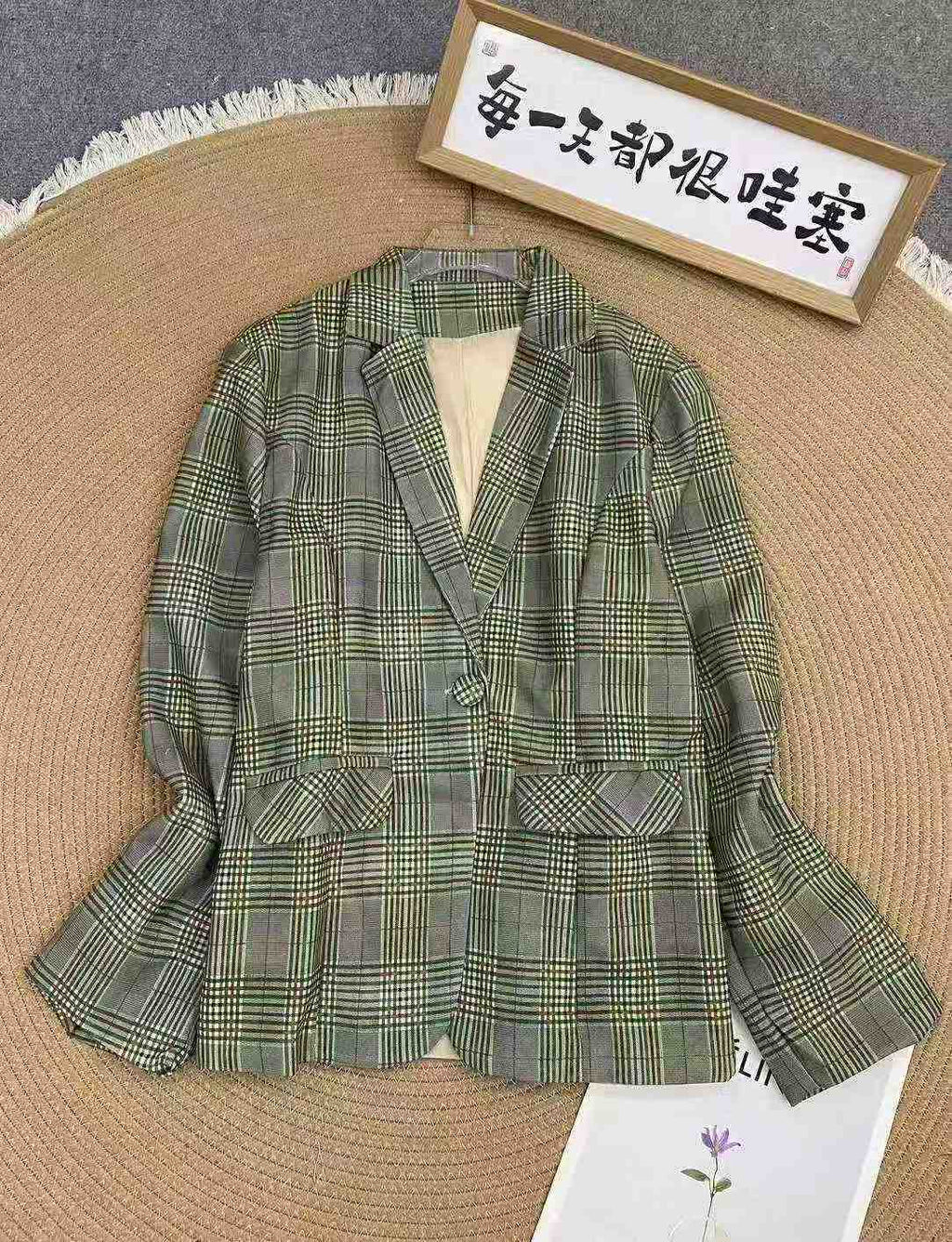 Women's vintage checkered suit jacket
