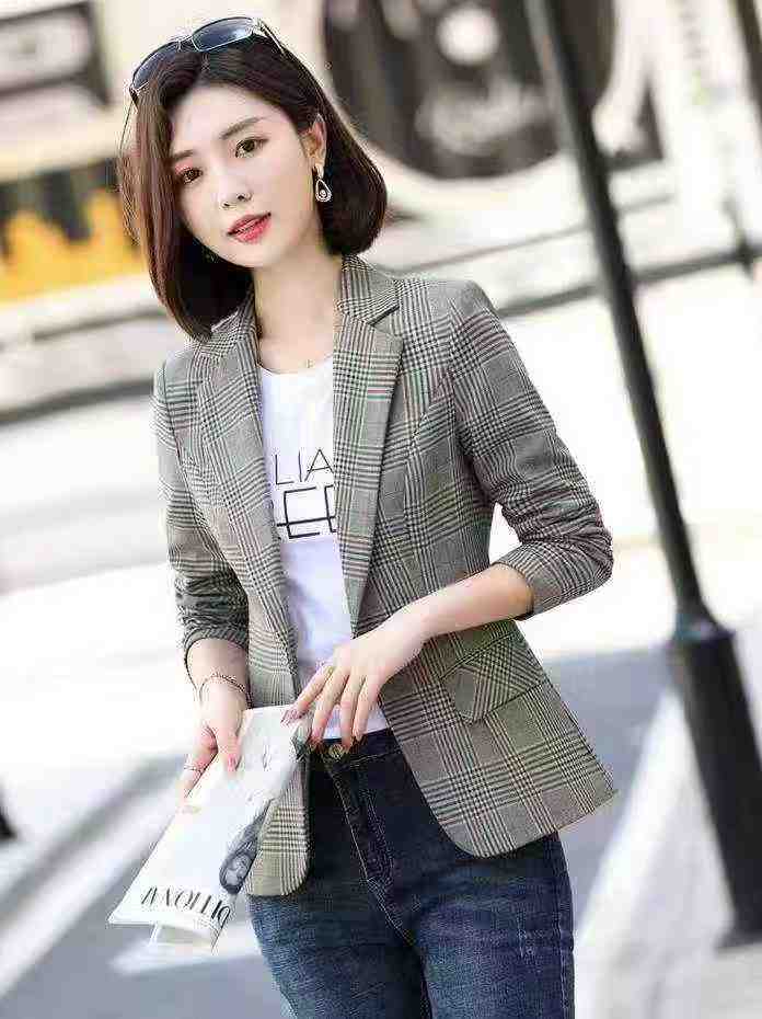 Women's vintage checkered suit jacket