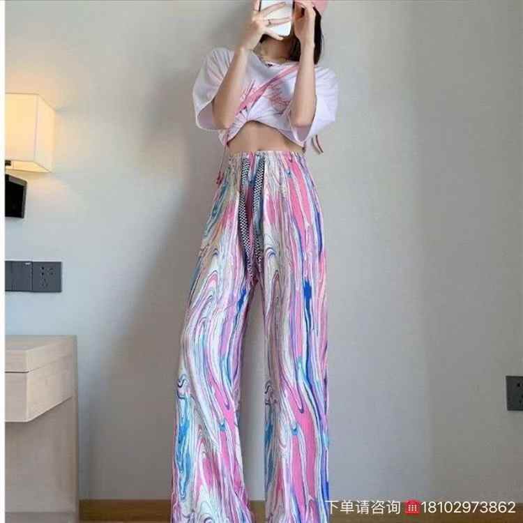 Women colorful wide-leg pants