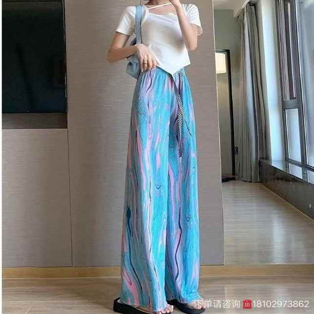Women colorful wide-leg pants
