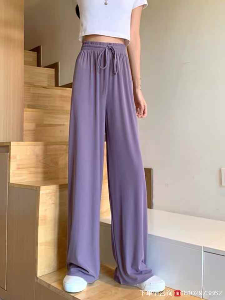 Women pure color wide-leg pants