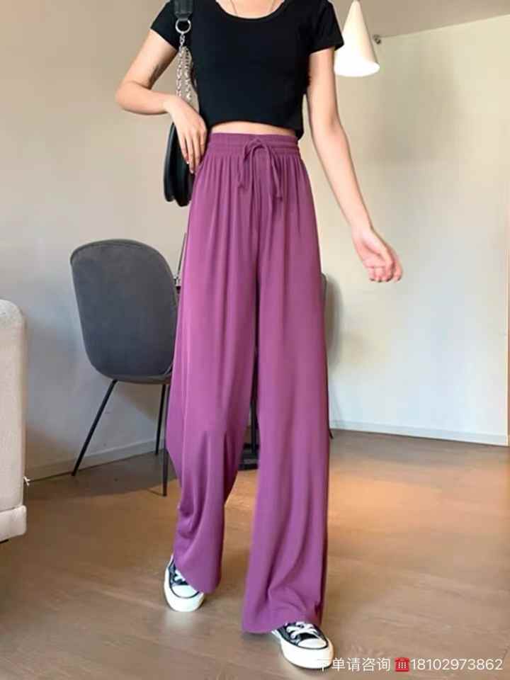 Women pure color wide-leg pants