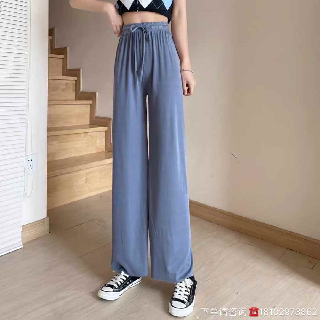 Women pure color wide-leg pants