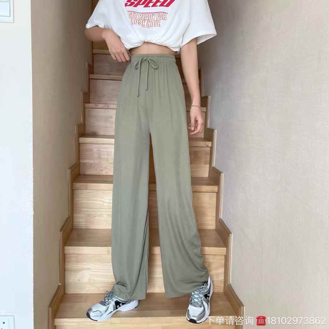 Women pure color wide-leg pants
