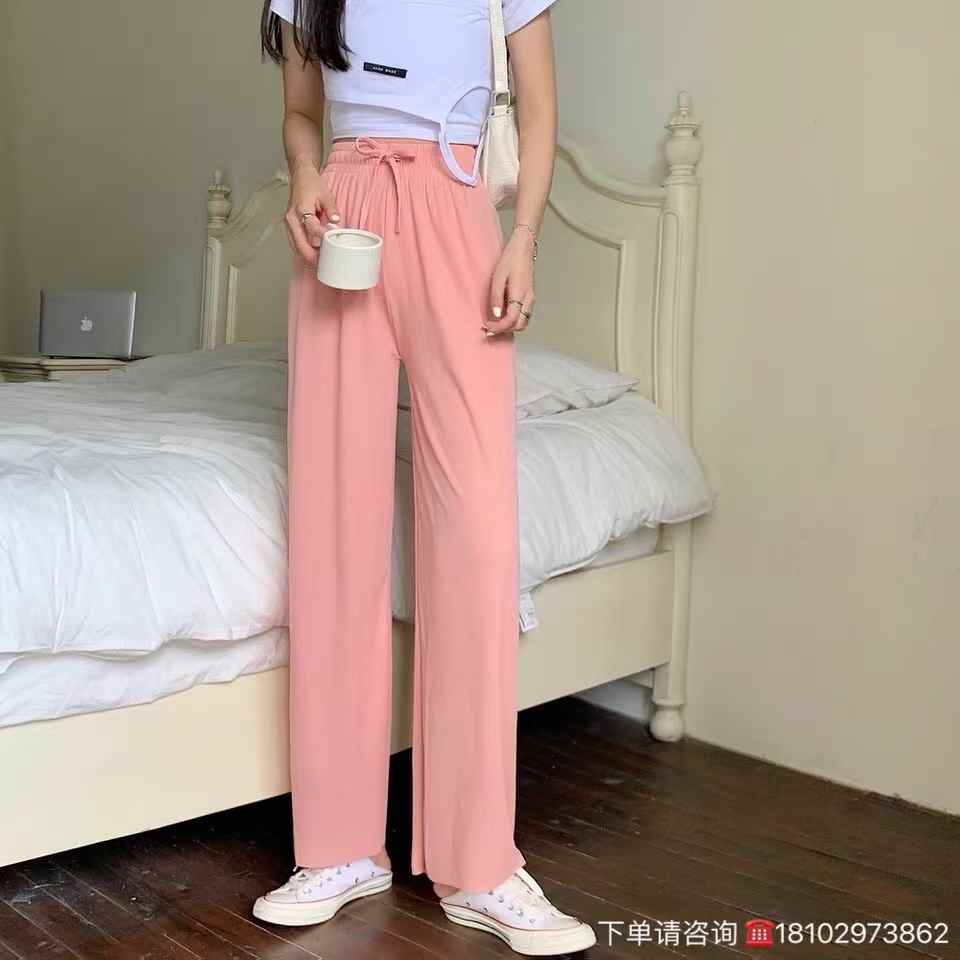 Women pure color wide-leg pants