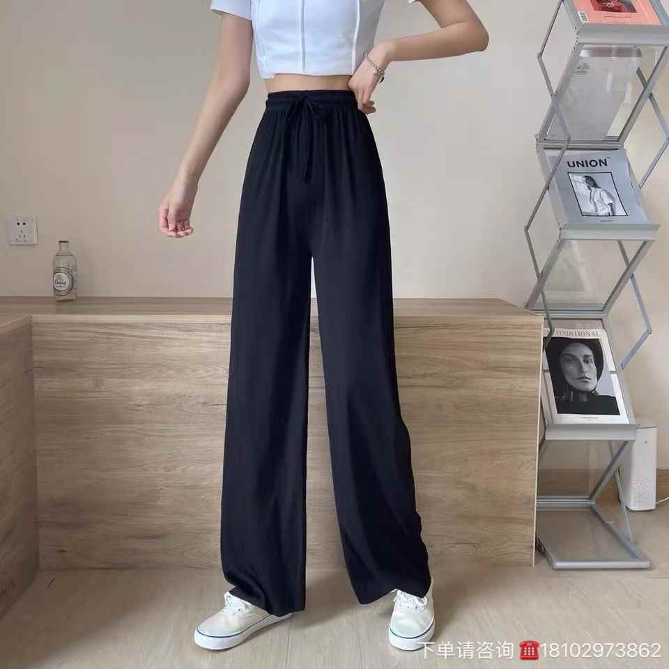 Women pure color wide-leg pants