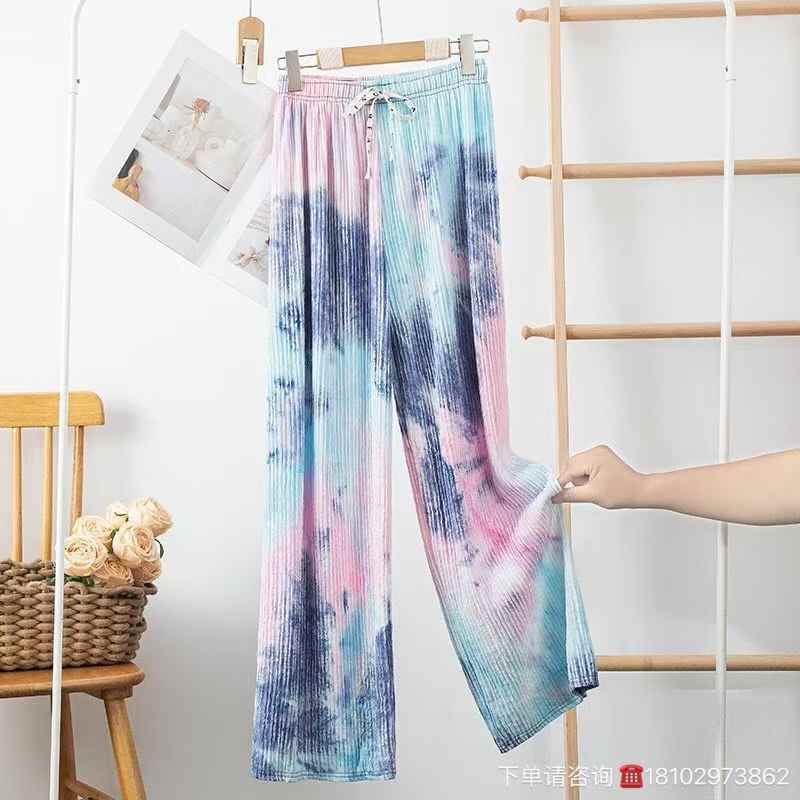 Women tie-dye pattern wide-leg pants