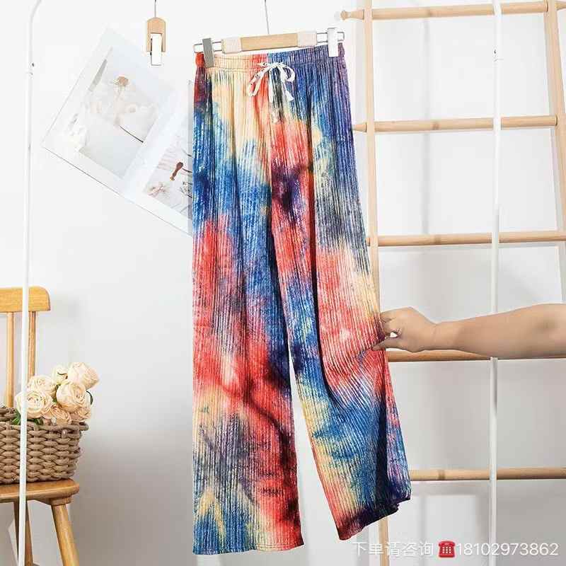 Women tie-dye pattern wide-leg pants