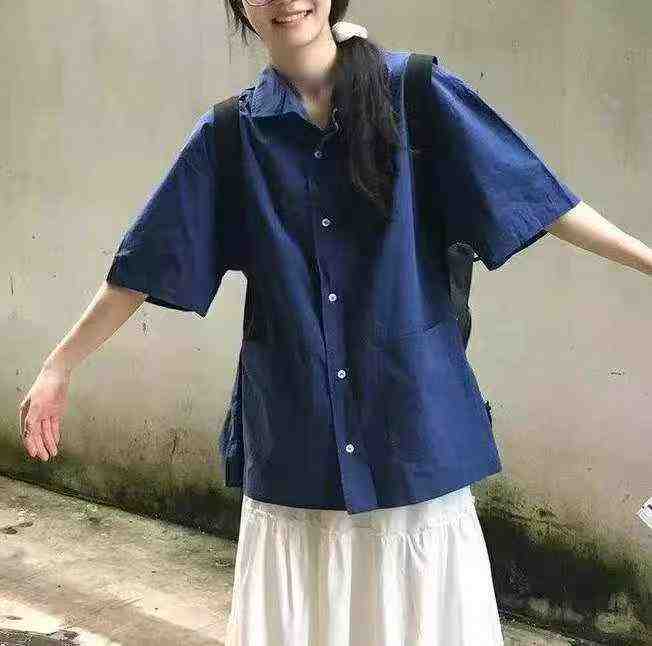 Women's loose-fitting reblousetro deep blue