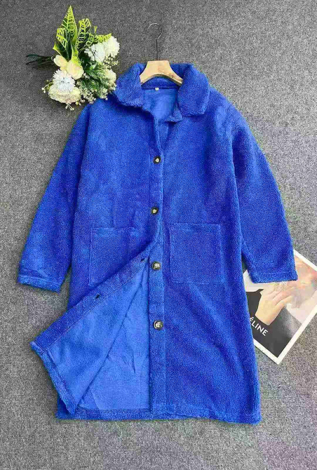 Women's Klein Blue Mid-Length Fleece Coat