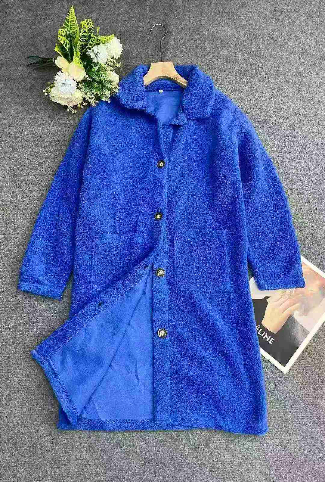 Women's Klein Blue Mid-Length Fleece Coat
