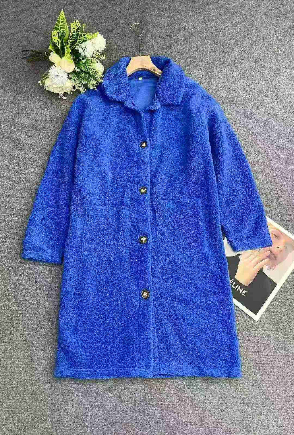 Women's Klein Blue Mid-Length Fleece Coat