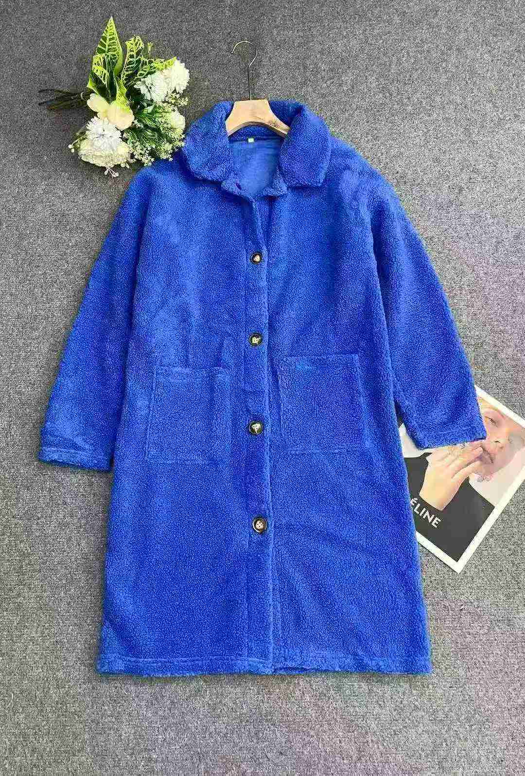 Women's Klein Blue Mid-Length Fleece Coat