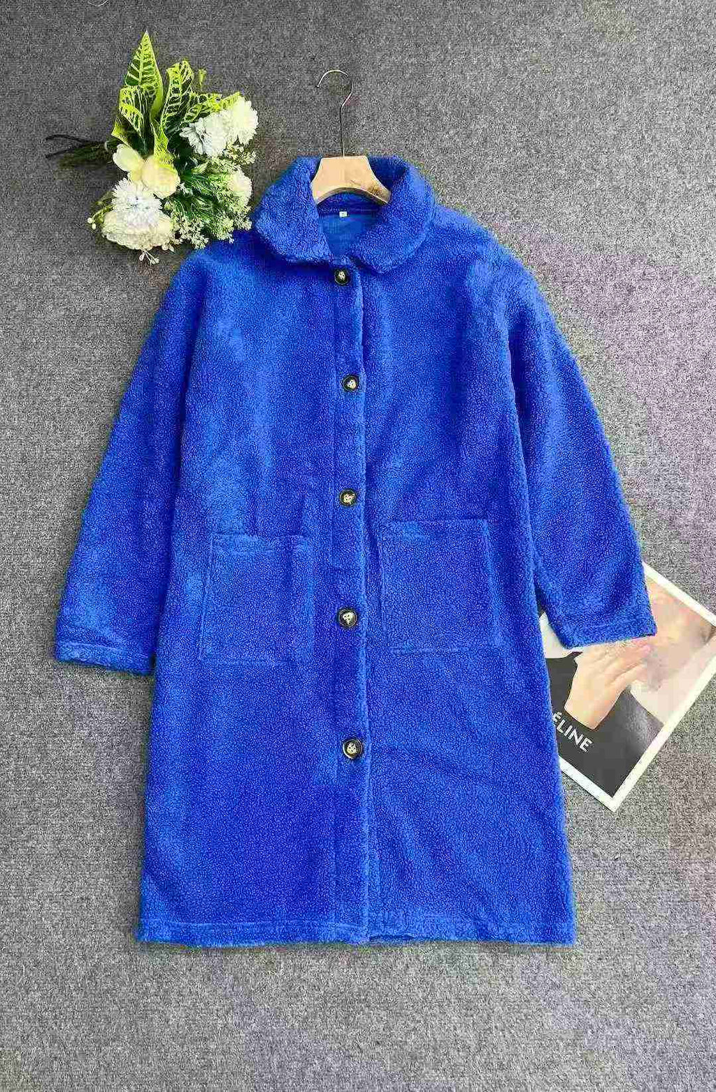Women's Klein Blue Mid-Length Fleece Coat