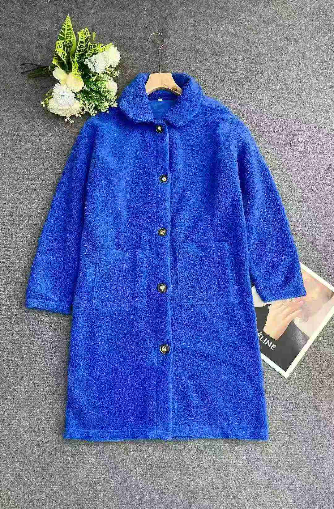 Women's Klein Blue Mid-Length Fleece Coat