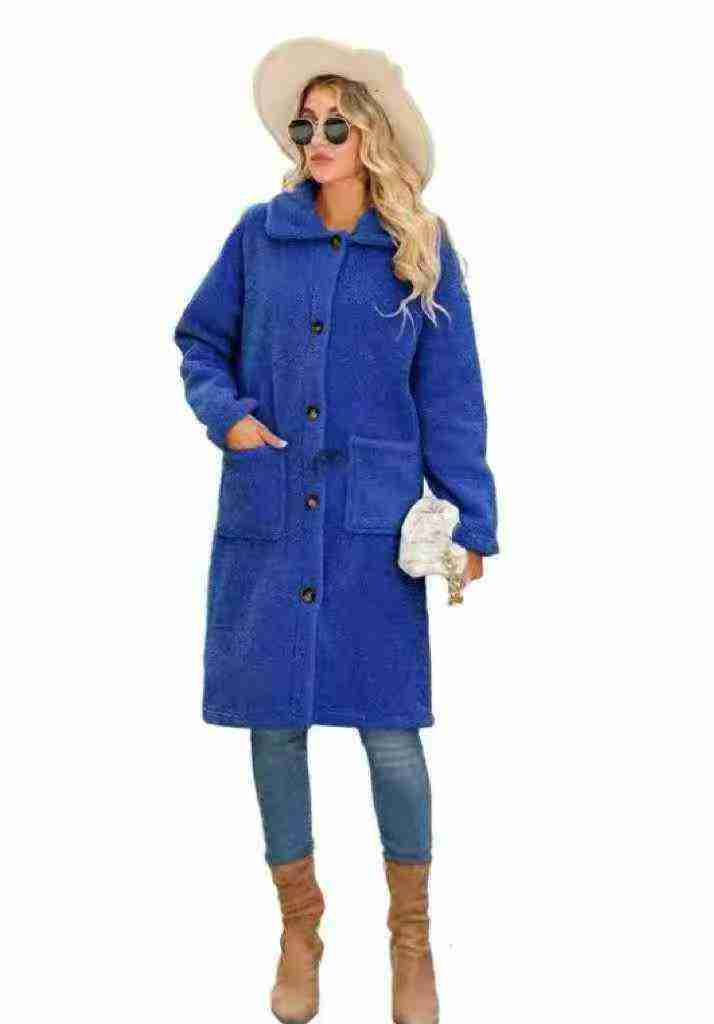 Women's Klein Blue Mid-Length Fleece Coat