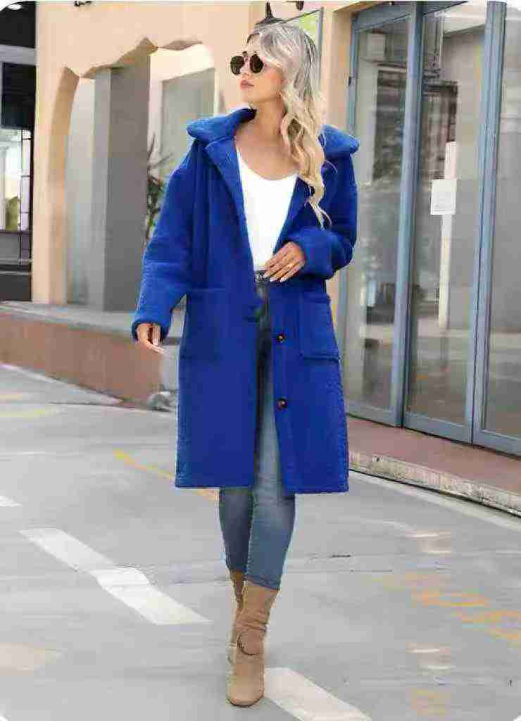 Women's Klein Blue Mid-Length Fleece Coat