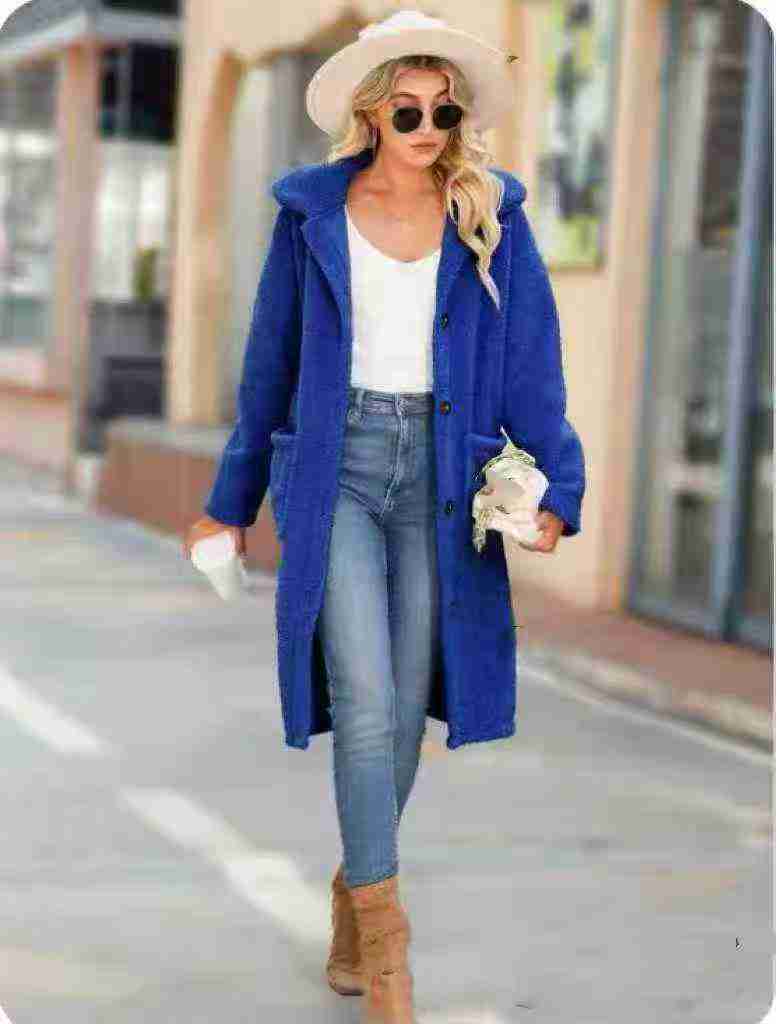 Women's Klein Blue Mid-Length Fleece Coat