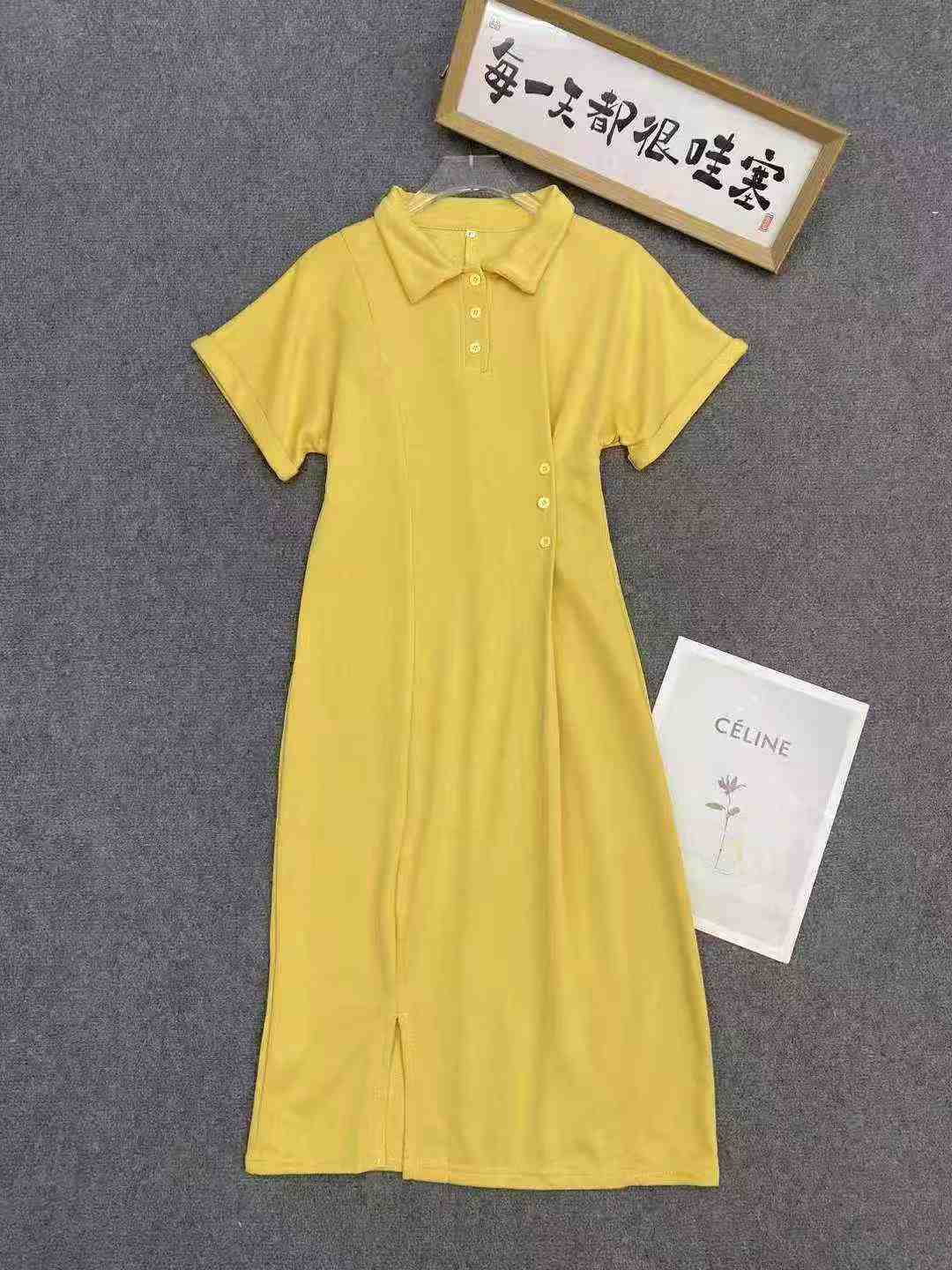 Women's slit POLO collar long dress