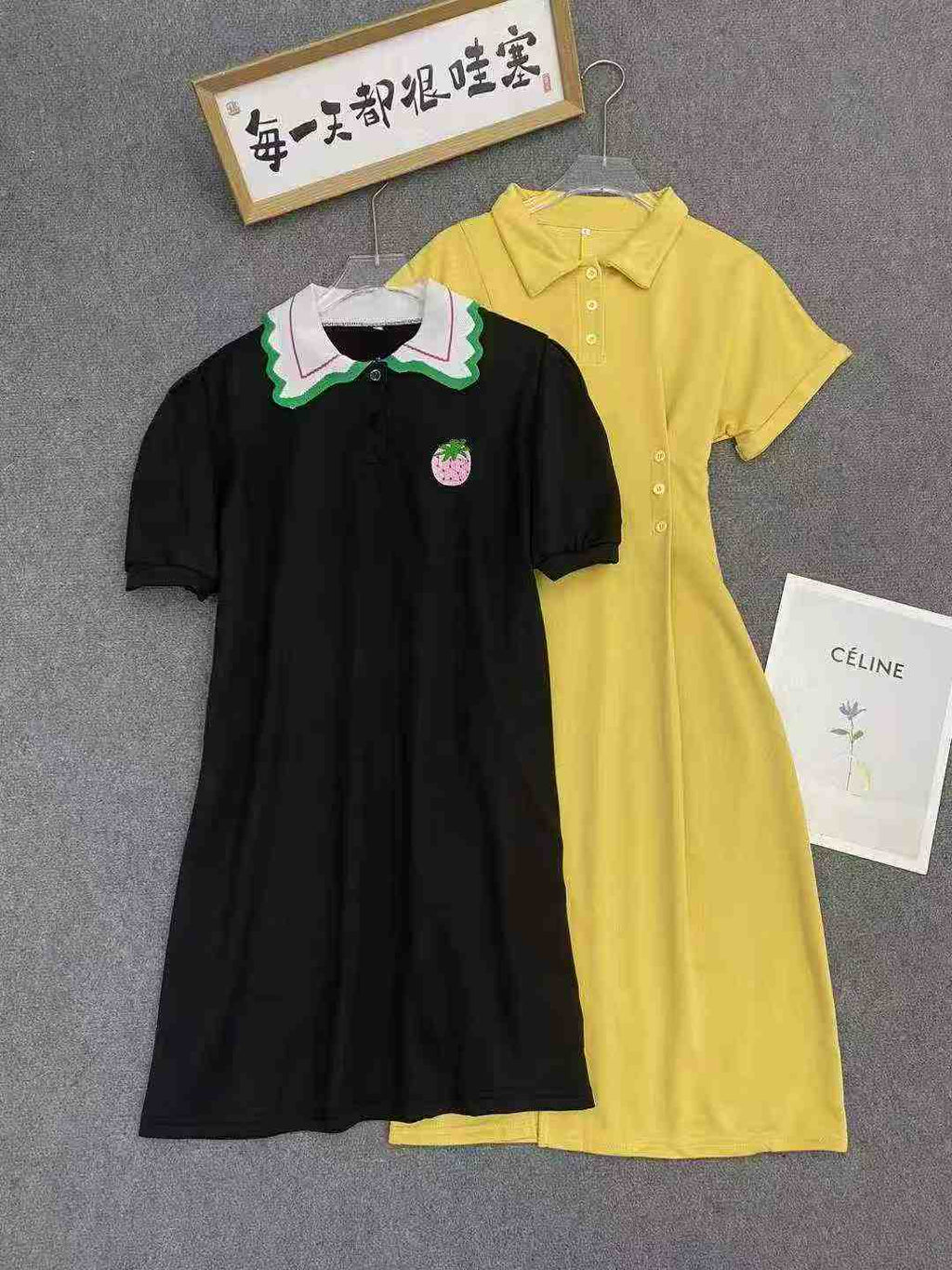 Women's slit POLO collar long dress