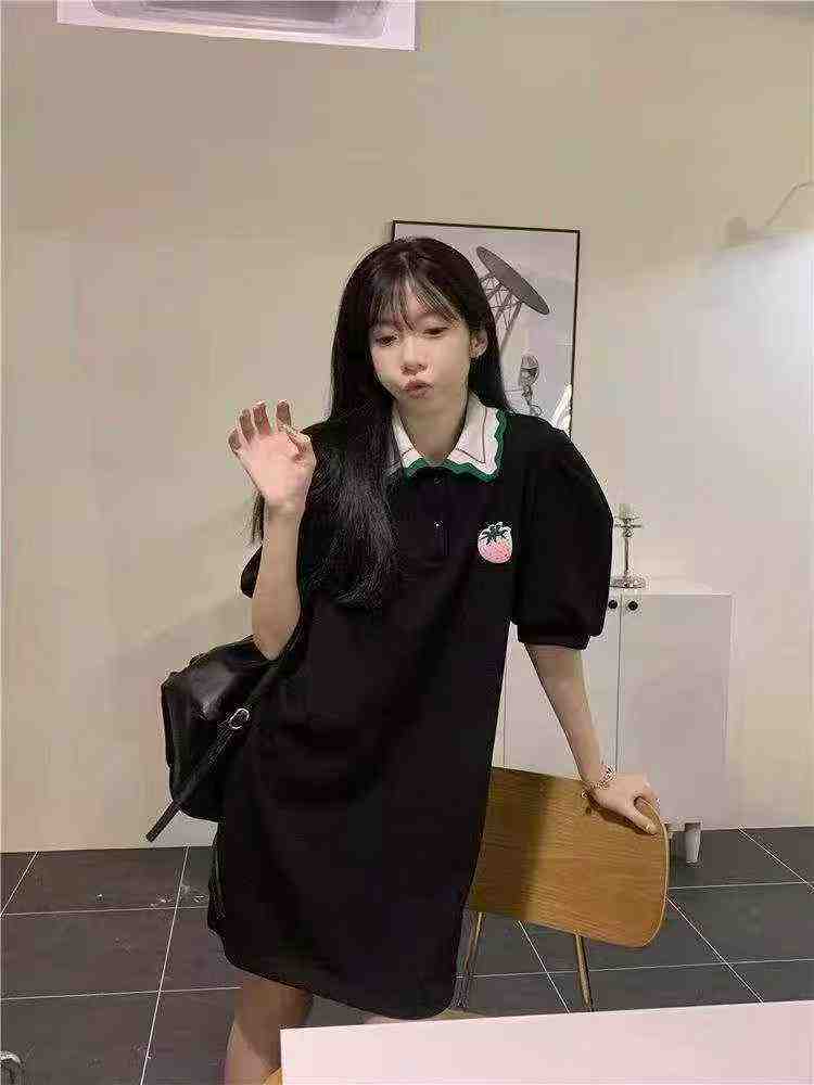 Women's slit POLO collar long dress