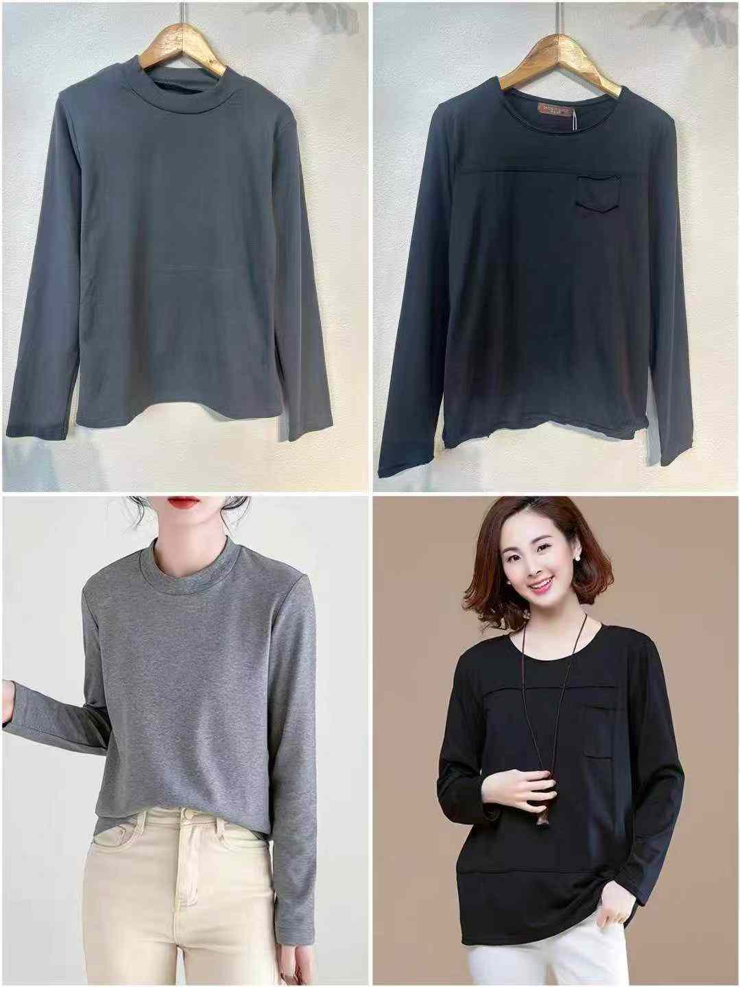 Women pure color long sleeves top