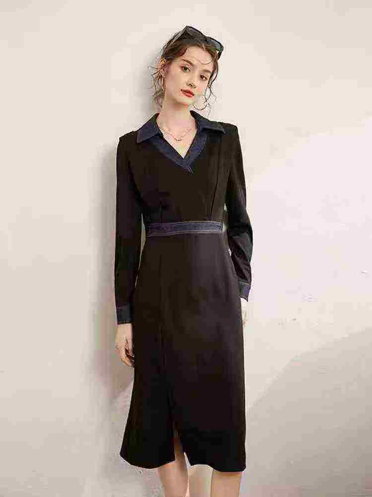 Women's denim-inspired plaid dress