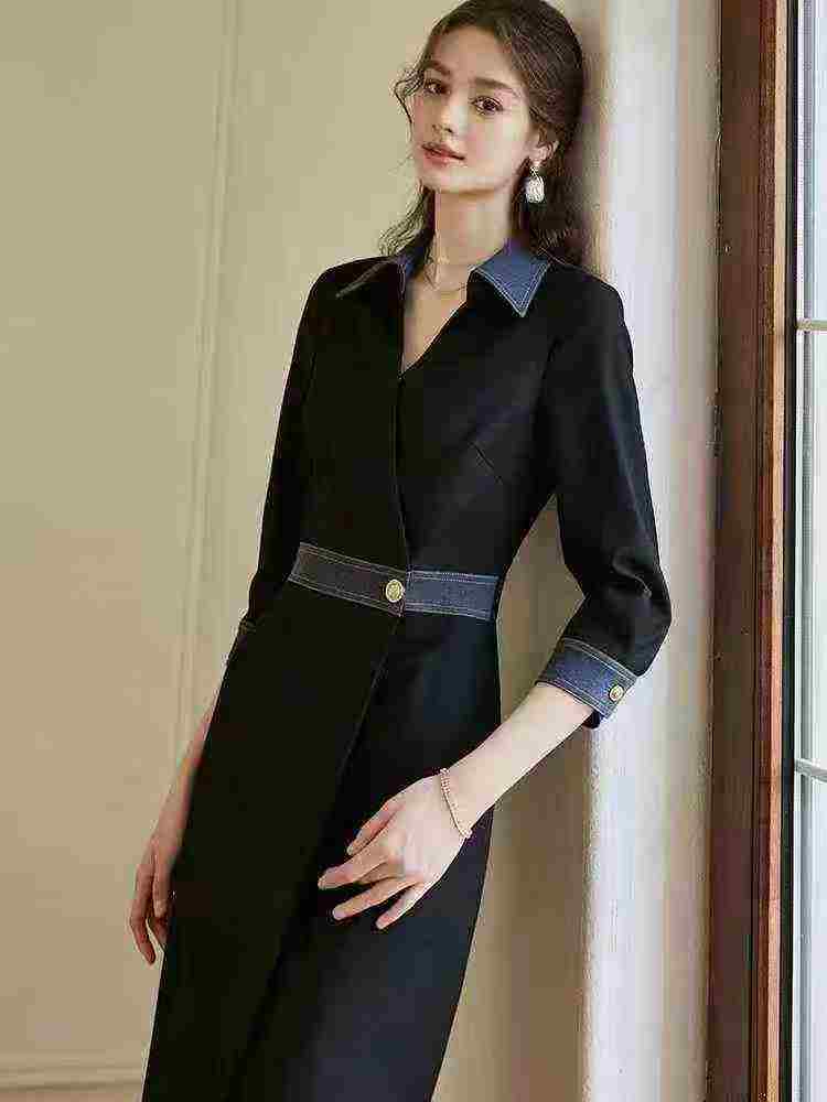 Women's denim-inspired plaid dress