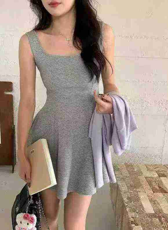 Women's silk ribbed backless short-sleeved dress