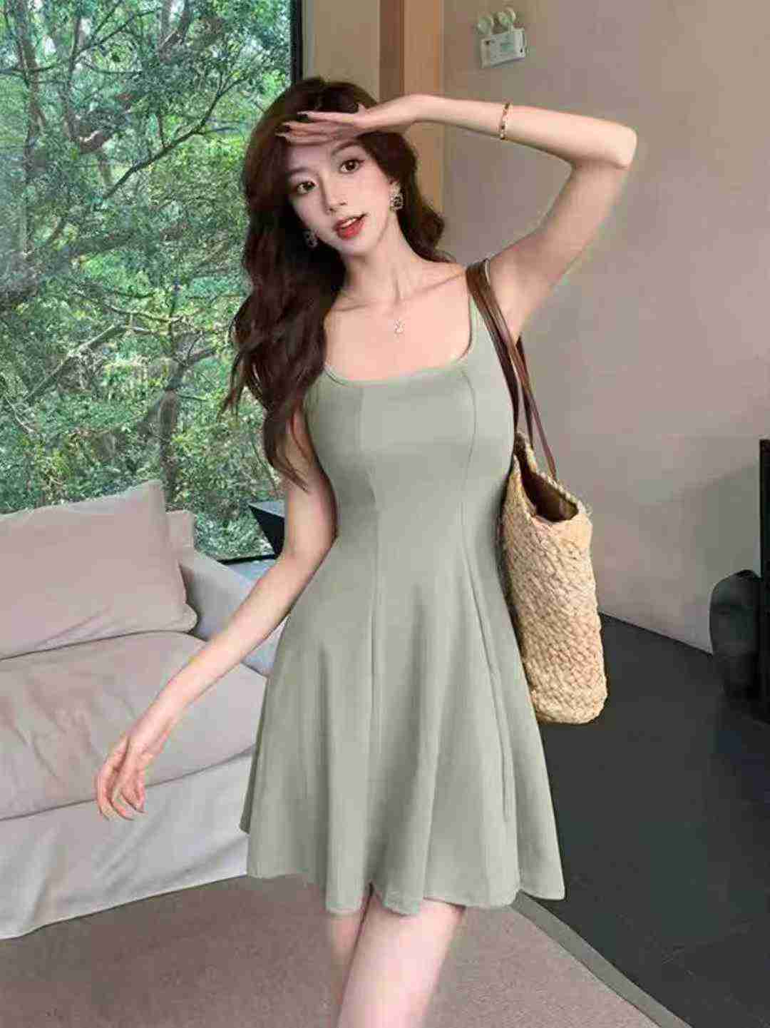 Women's silk ribbed backless short-sleeved dress