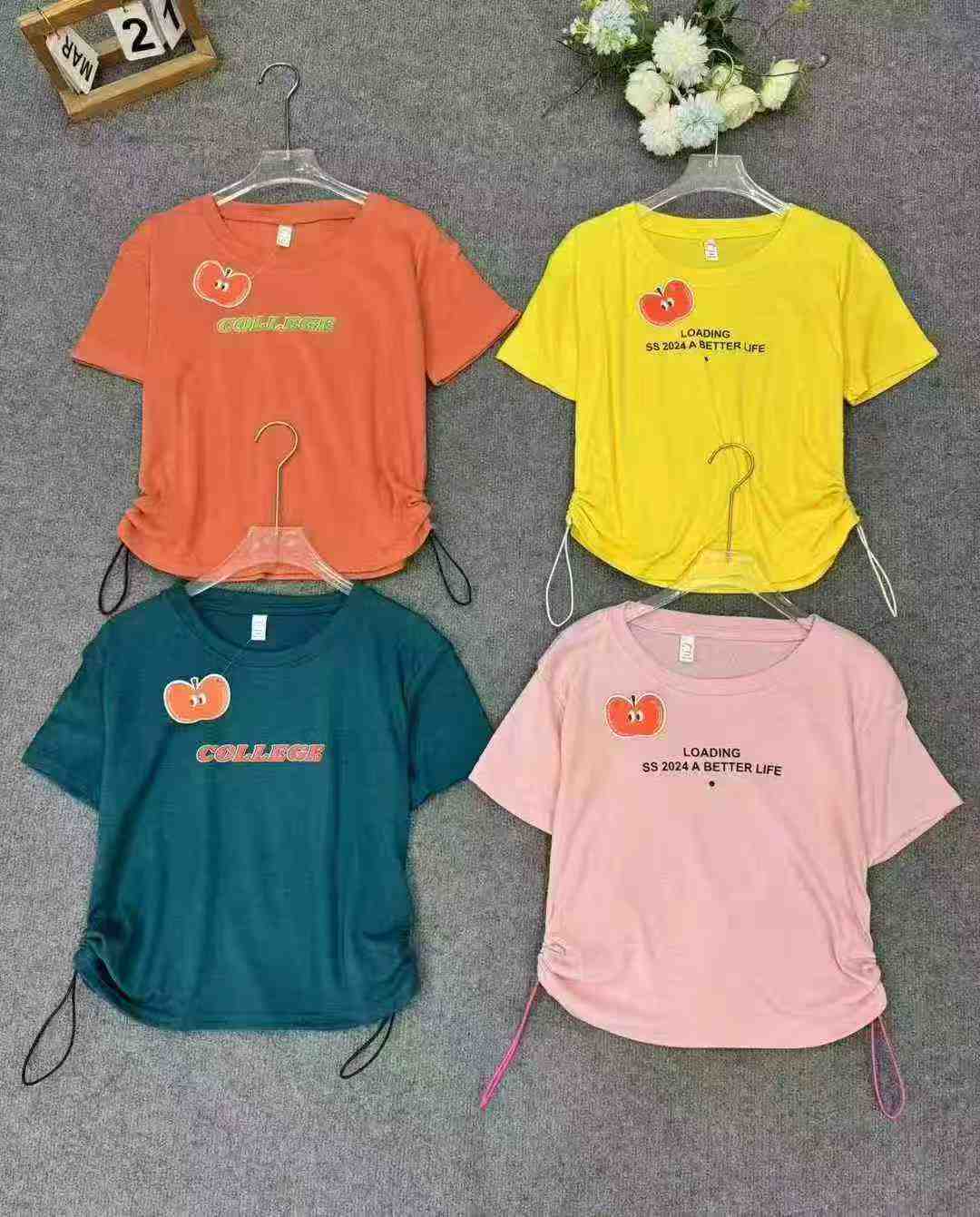 Women drawstring retro T-shirts