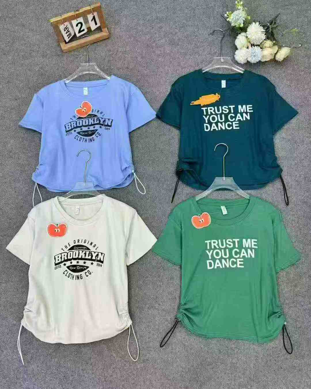 Women drawstring retro T-shirts