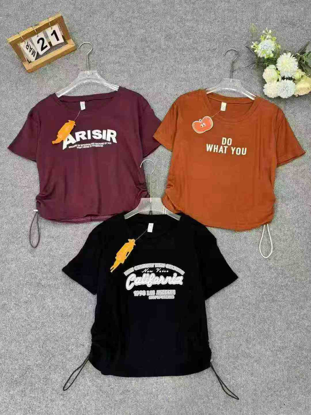 Women drawstring retro T-shirts