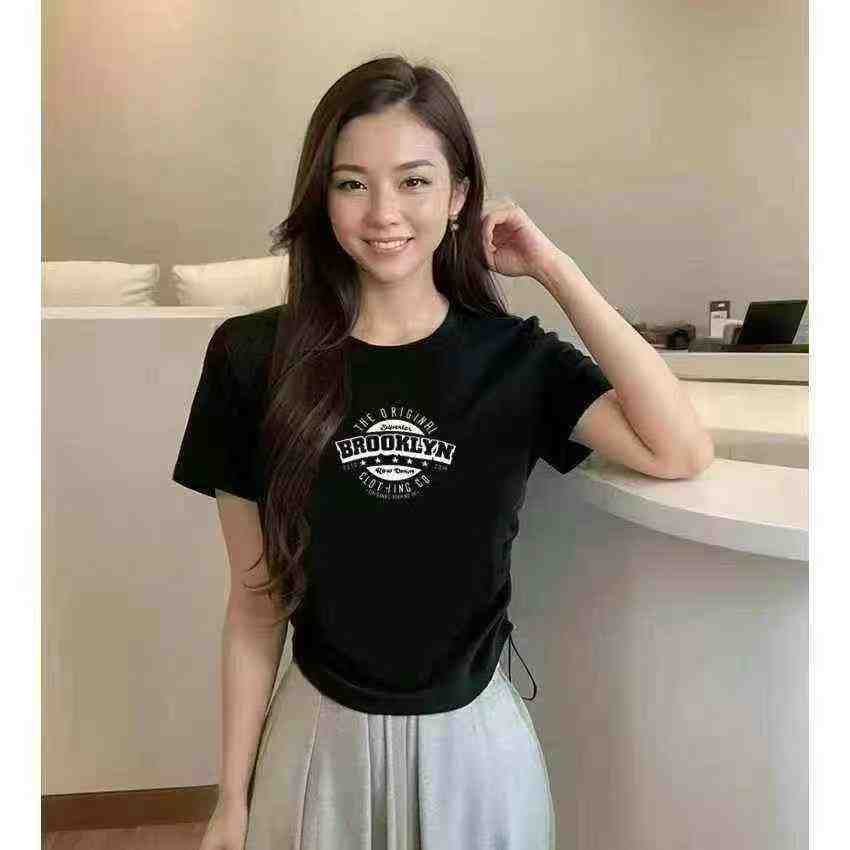 Women drawstring retro T-shirts