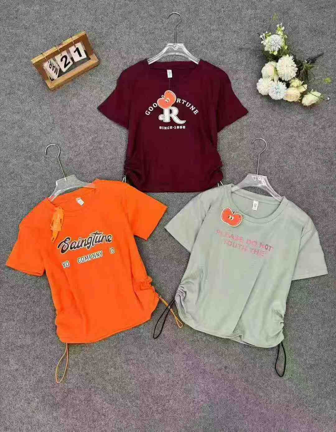 Women drawstring retro T-shirts