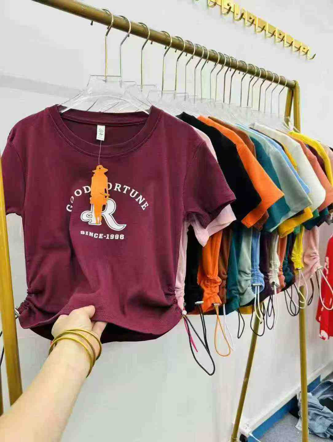 Women drawstring retro T-shirts