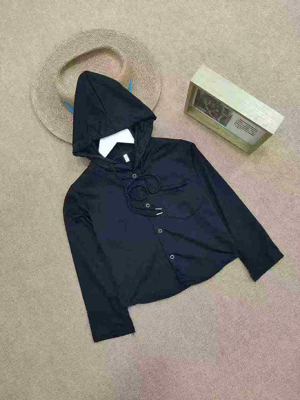 Kid's button-fastened cotton hooded sweatshirt