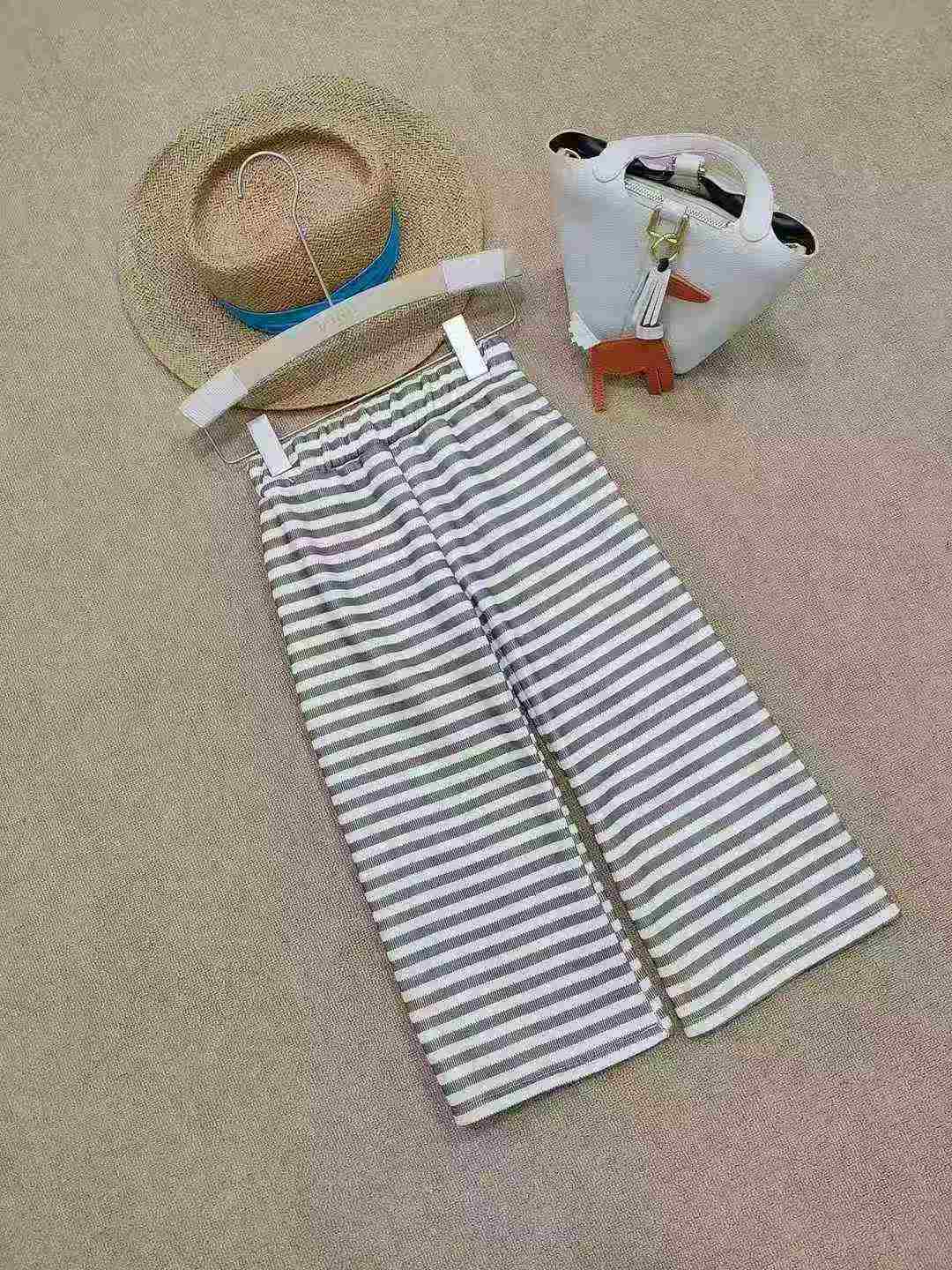 Kid's light brown striped fleece thickened straight-leg pants