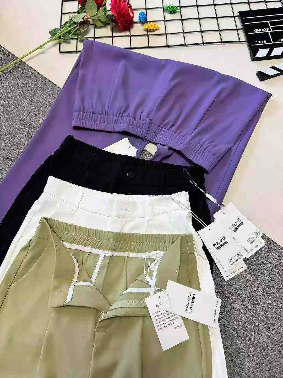 Women's slim high-waist casual straight-leg wide-leg pants