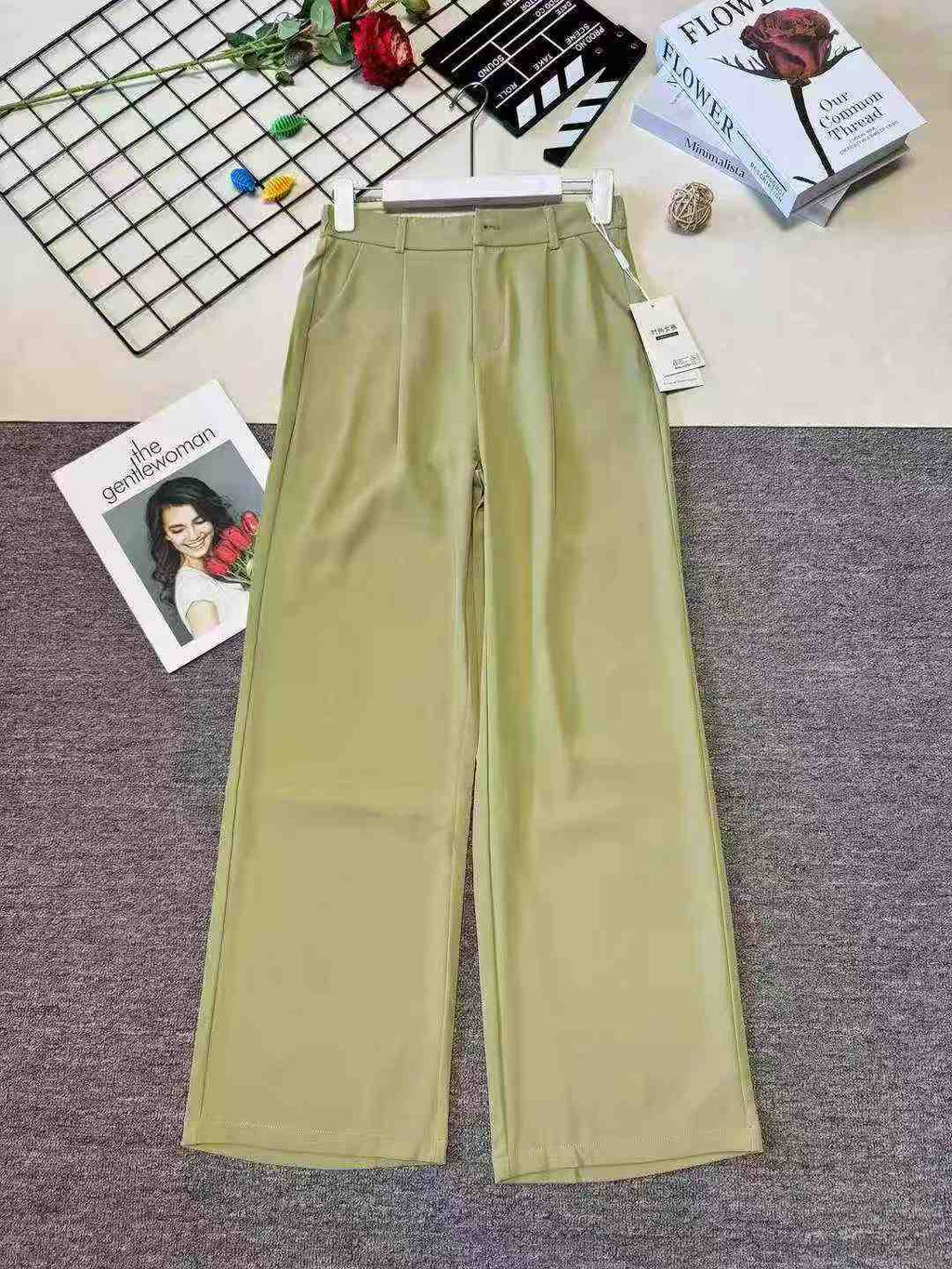 Women's slim high-waist casual straight-leg wide-leg pants