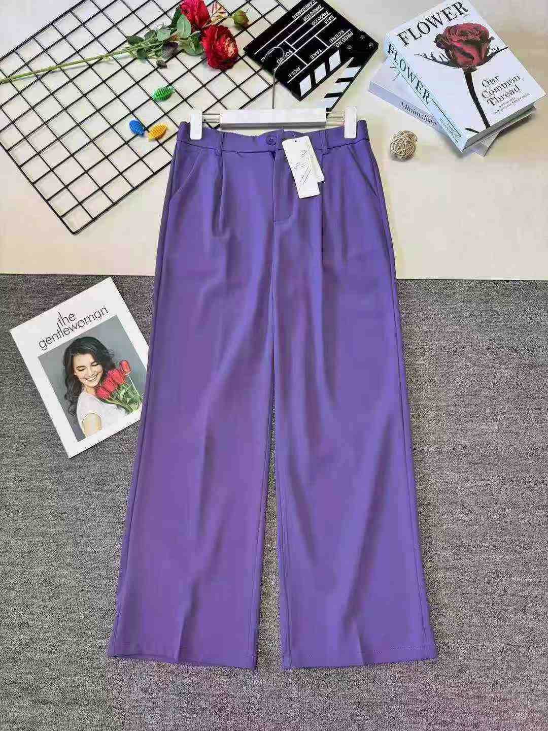 Women's slim high-waist casual straight-leg wide-leg pants