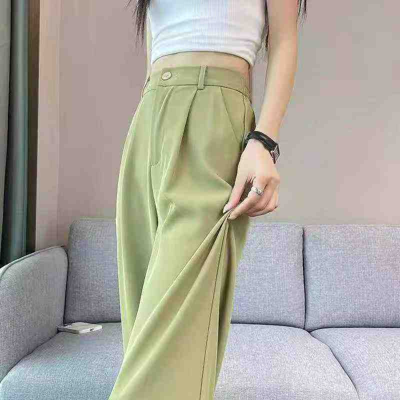 Women's slim high-waist casual straight-leg wide-leg pants