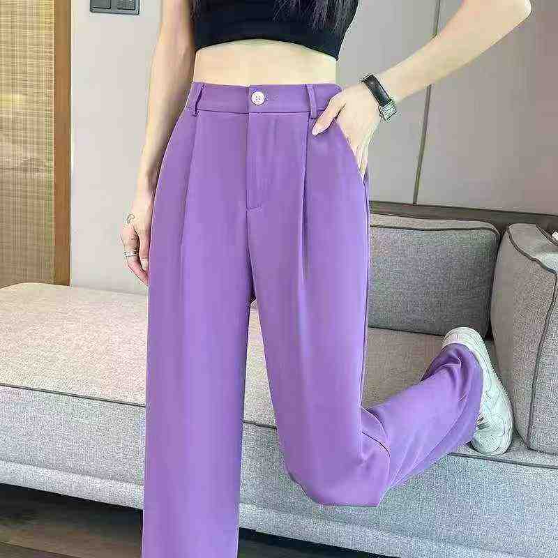 Women's slim high-waist casual straight-leg wide-leg pants