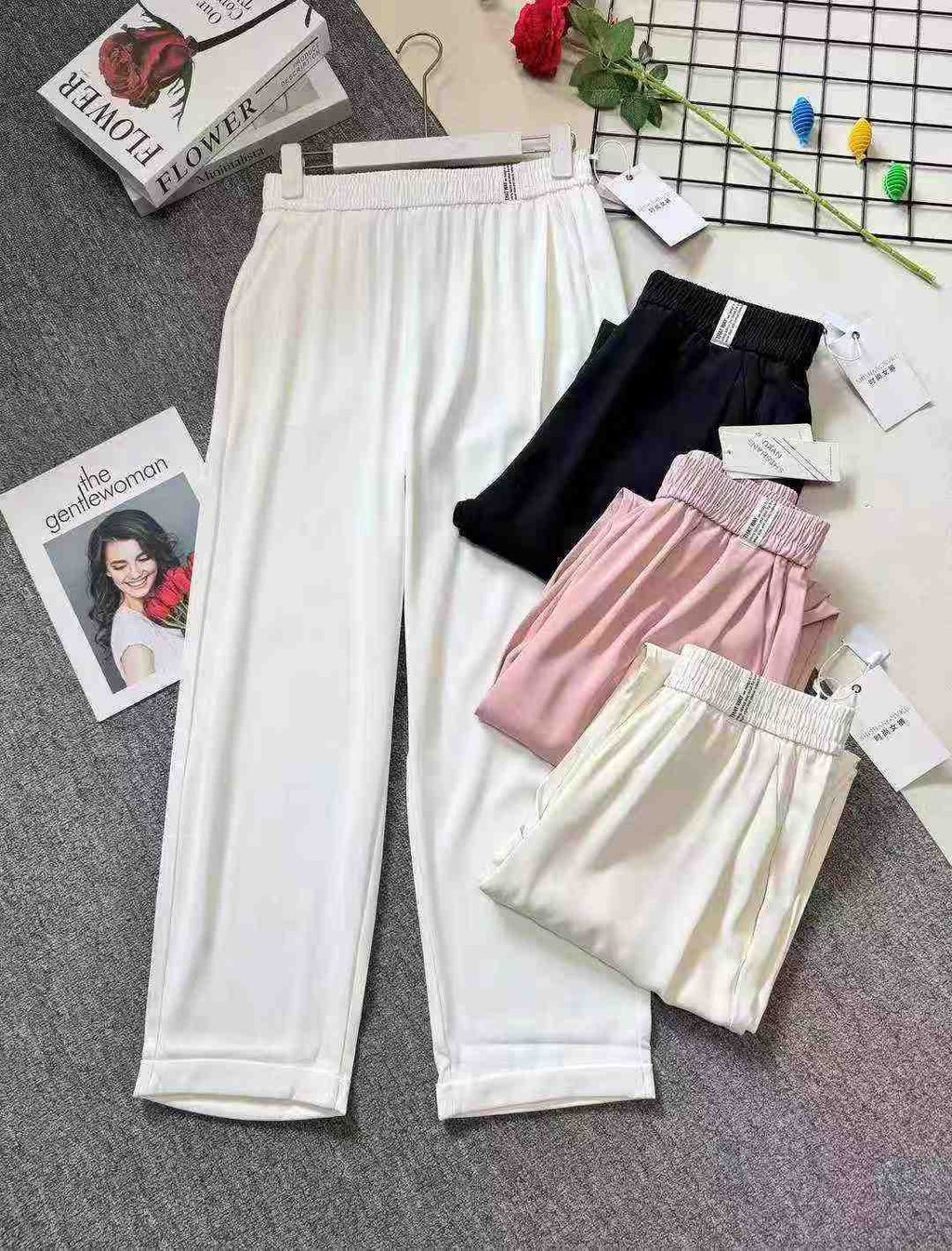 Women's slim-fitting silk pants
