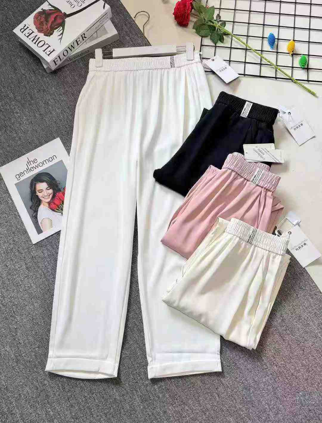 Women's slim-fitting silk pants