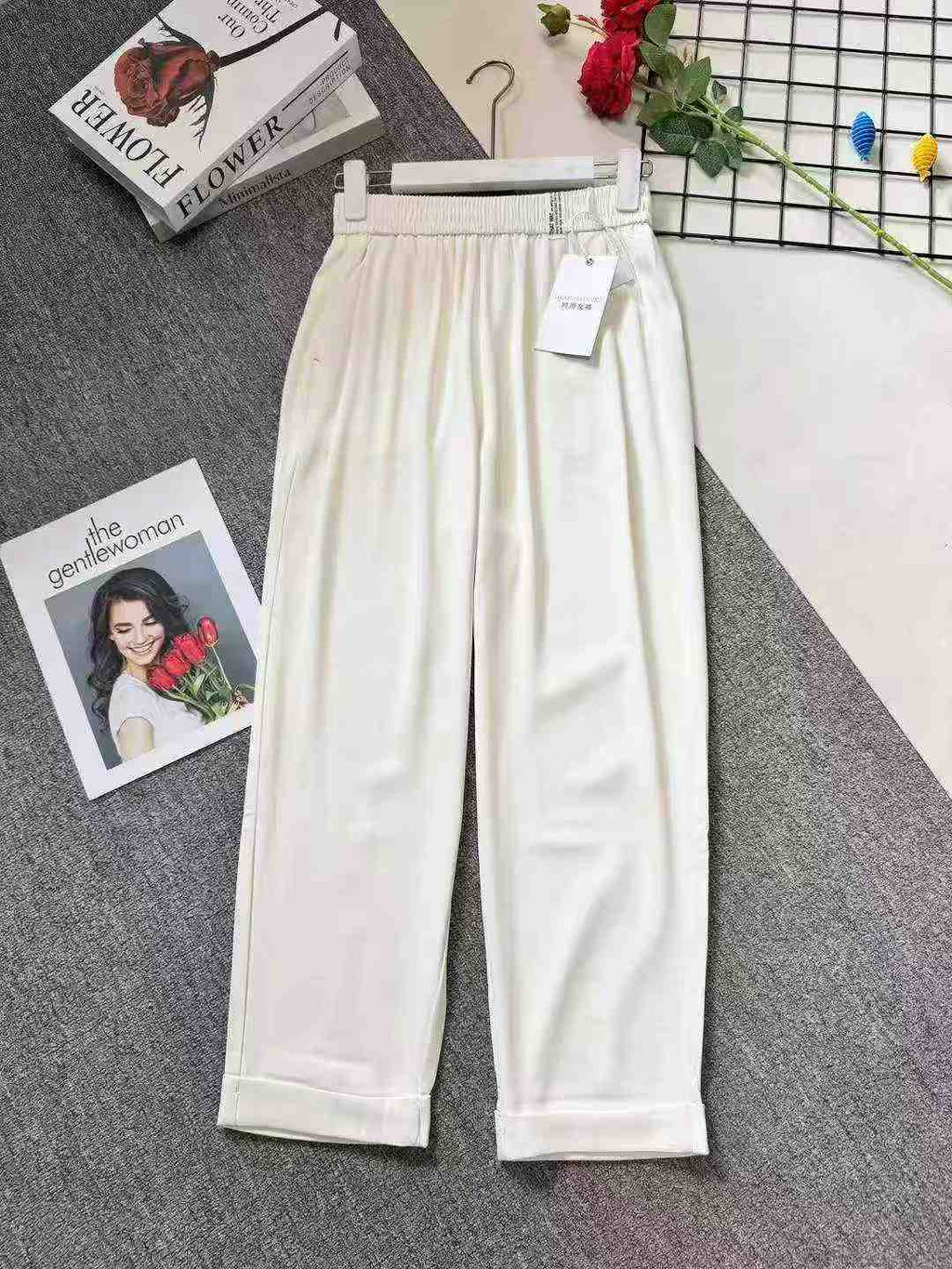 Women's slim-fitting silk pants