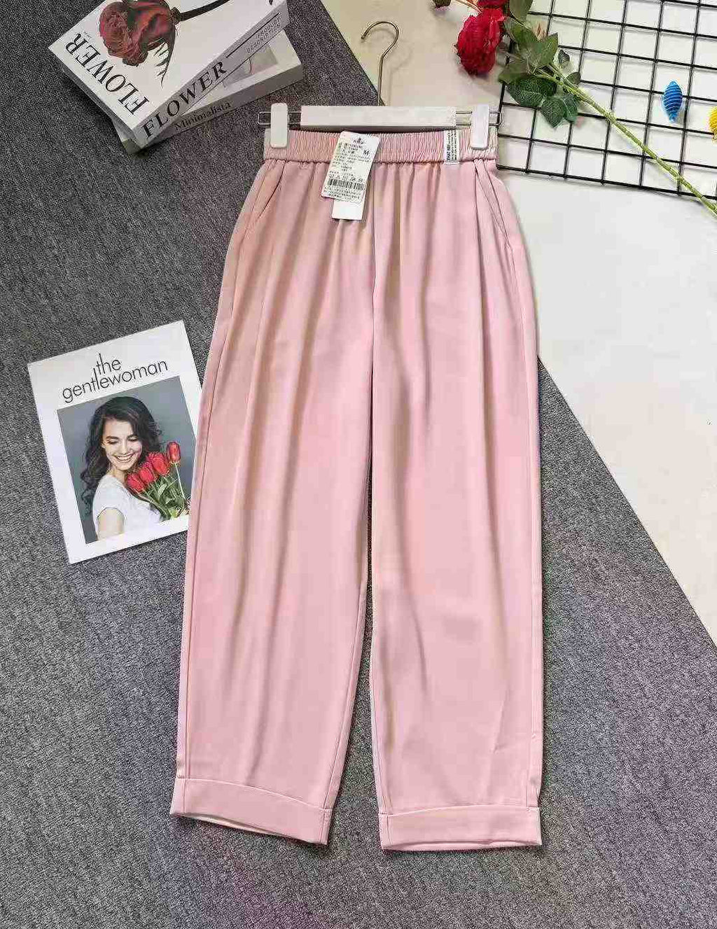 Women's slim-fitting silk pants