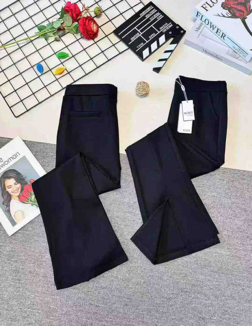 Women's high-waisted stretch slim-fitting slit mini-pant